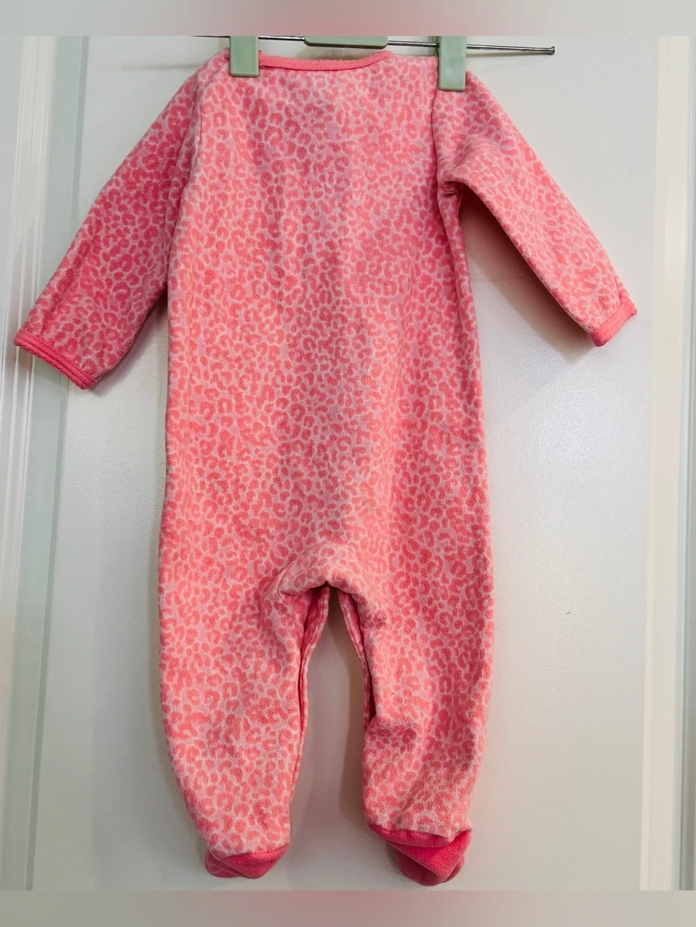 Carter's Pink Leopard Print Cat Face Footed Baby Long Fleece Sleeper 6 Mo